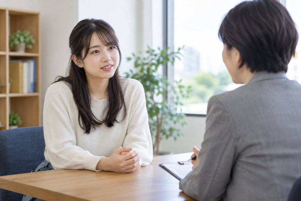 働き方について支援者と話す成人女性のイメージ