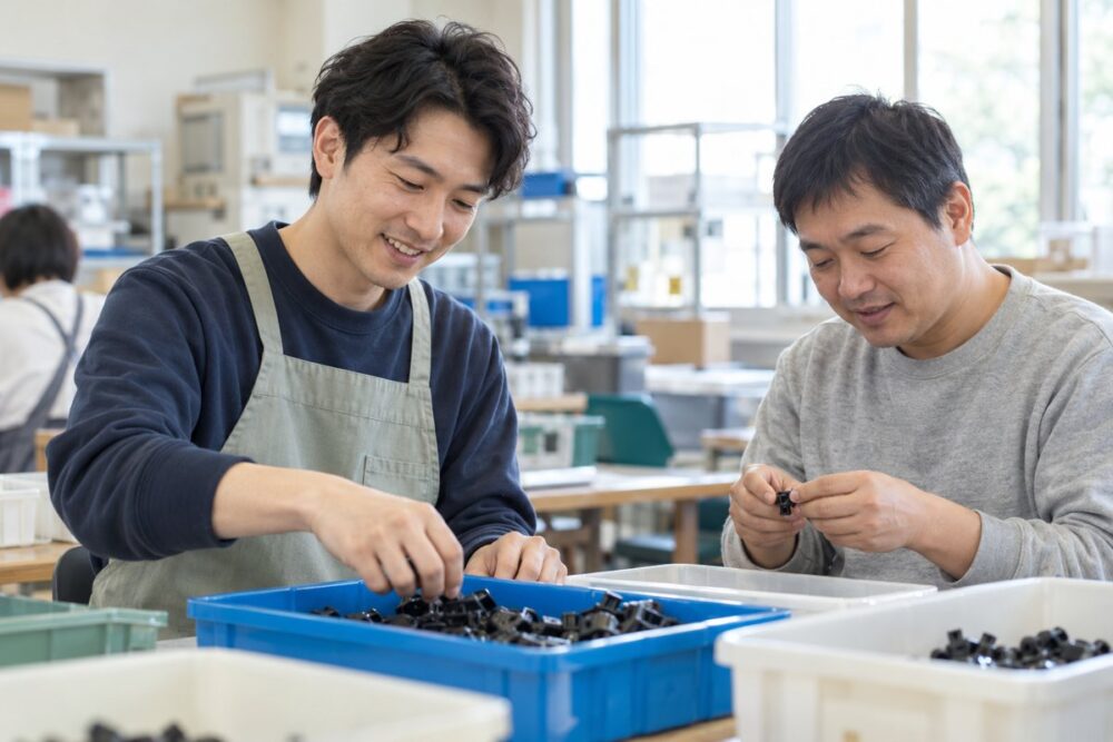 作業を通じて人と関わる成人男性たちのイメージ