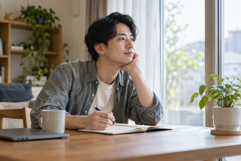 自宅で無理のない予定を考える成人男性のイメージ