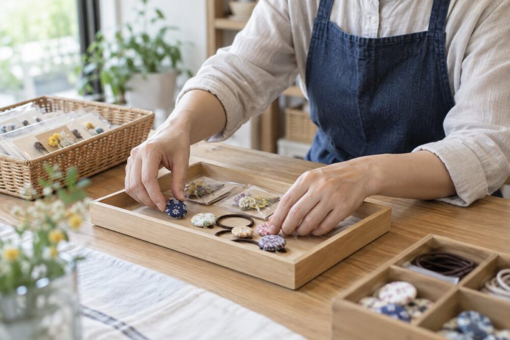 少量の材料を使って軽作業に取り組む手元のイメージ