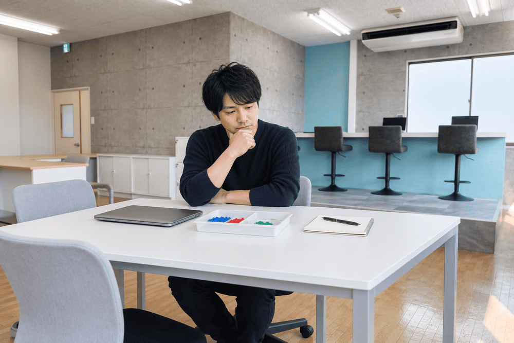 佐賀で自分に合う仕事についてアークワークスのスタッフへ相談している男性