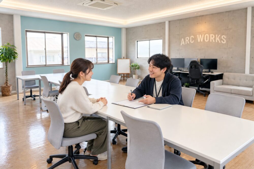作業の予定を支援者と一緒に確認するイメージ