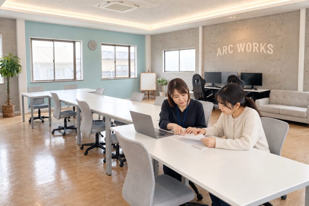 アークワークスで支援者と文章の内容を確認するイメージ